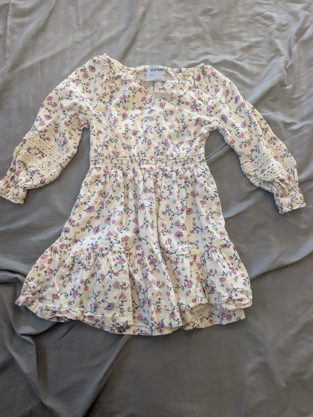 Old Navy Cream Floral Dress with Pink & Blue Print